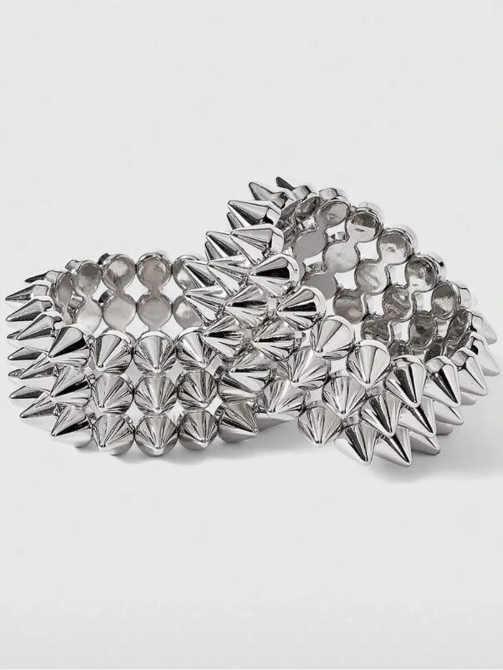 Silver Spike Stretch Bracelet Set - Bold Punk Style